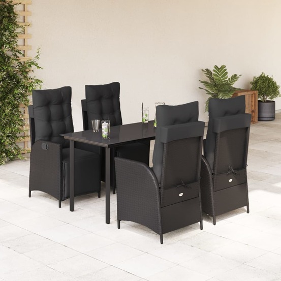 Ensemble à manger de jardin coussins 5pcs noir résine tressée