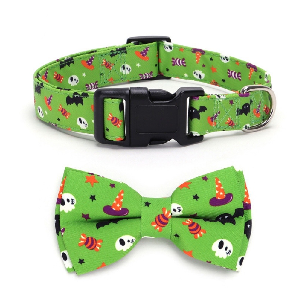 Collier pour chien d'halloween avec motifs de citrouille, fantôme et chauve - souris taille s : 1,5*40cm vert