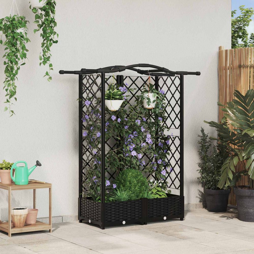 Lit potager surélevé treillis pp jardin support plantes toit courbé 124x40x123cm noir