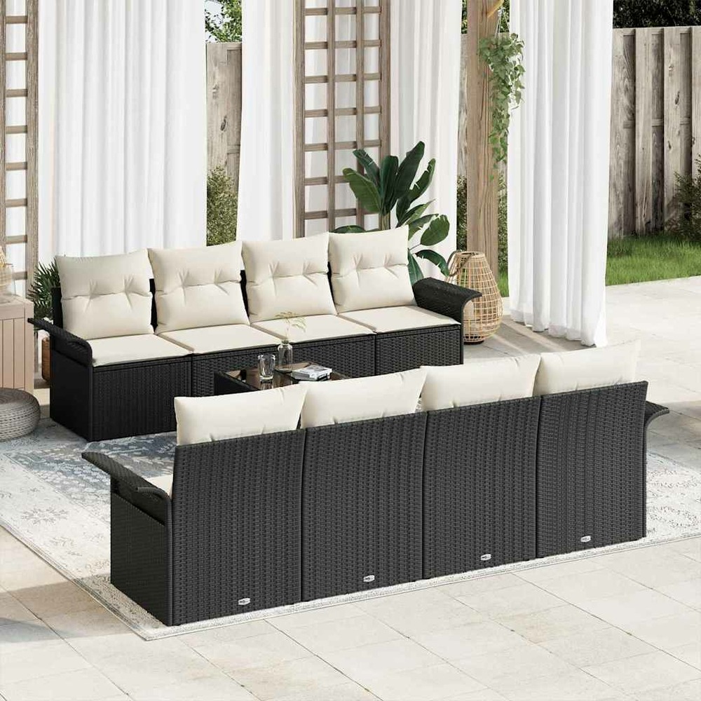 Ensemble de canapé de jardin 9 pcs noir poly rotin