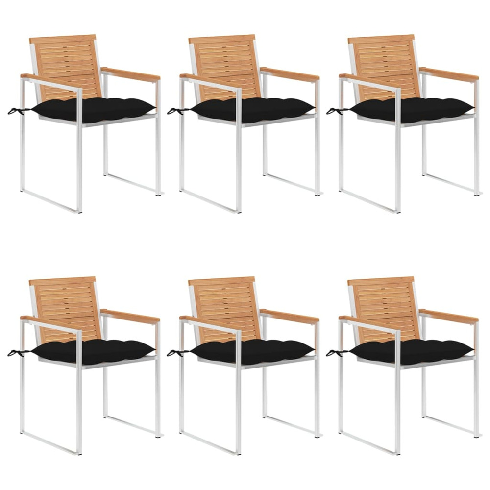 Chaises de jardin lot de 6 avec coussins bois de teck massif