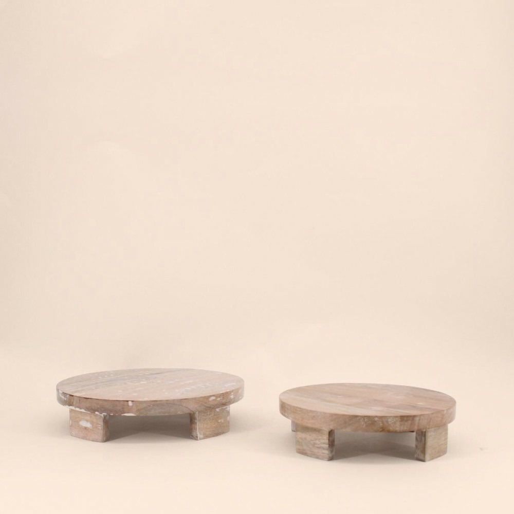 Set de 2 plateaux ronds en bois sur pieds
