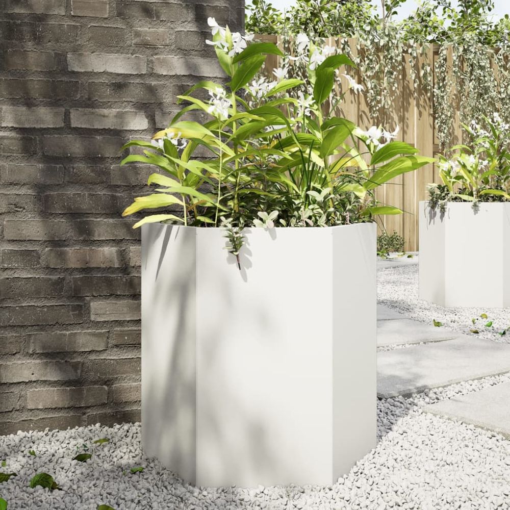 Carré potager hexagonal en acier pour jardin et balcon blanc 46x45 cm