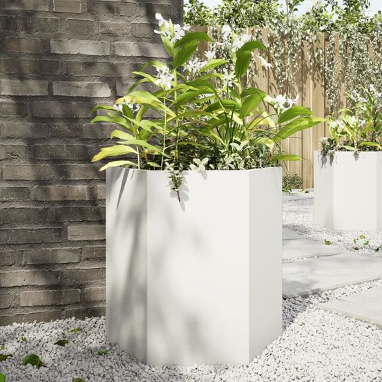 Carré potager hexagonal en acier pour jardin et balcon blanc 46x45 cm