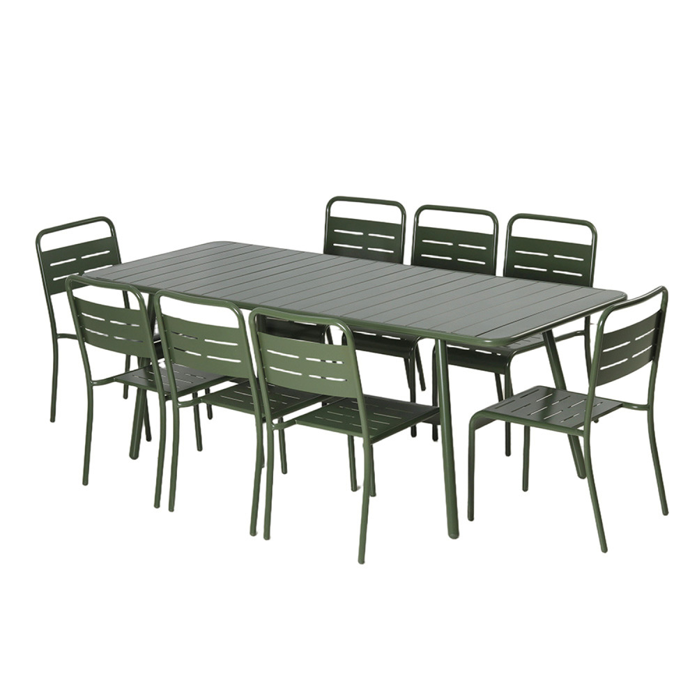 Ensemble table de jardin 200 cm et 8 chaises vert bergame