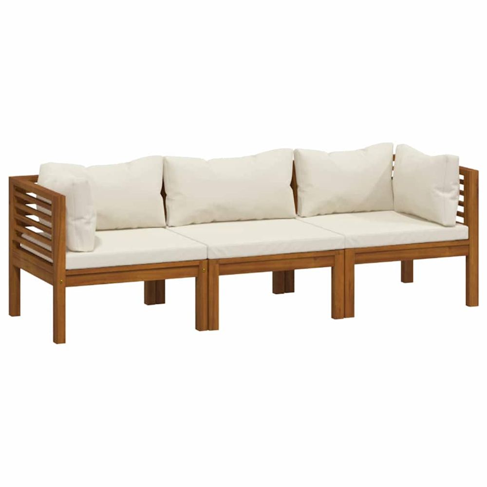 Canapé de jardin 3 places et coussin crème bois d'acacia massif