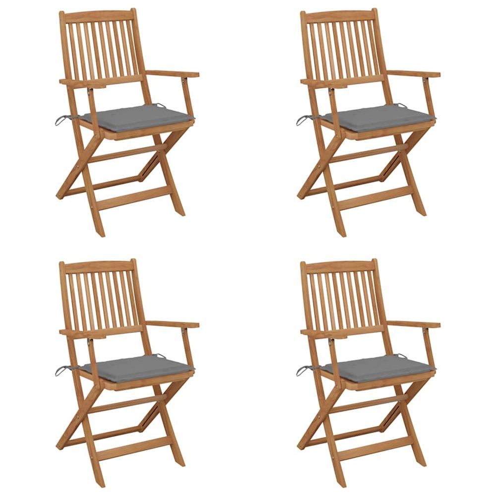 Chaises pliantes 4 pièces avec coussins en bois d'acacia massif