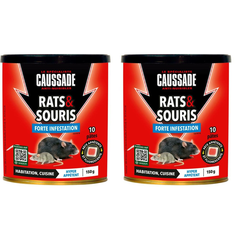 Lot de 2 boites de raticide rats & souris - pat'appât forte infestation 150gs ,