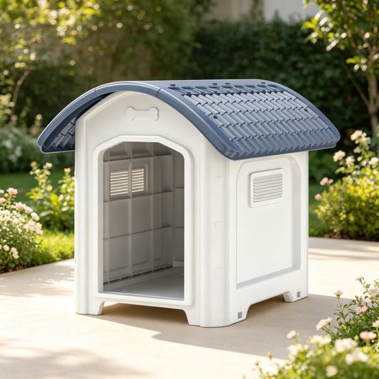 Niche pour petit chien en pp 71 x 60 x 63 cm blanc et gris surélevée étanche