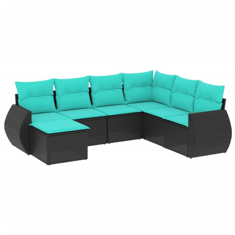 Salon de jardin 7 pcs avec coussins noir résine tressée