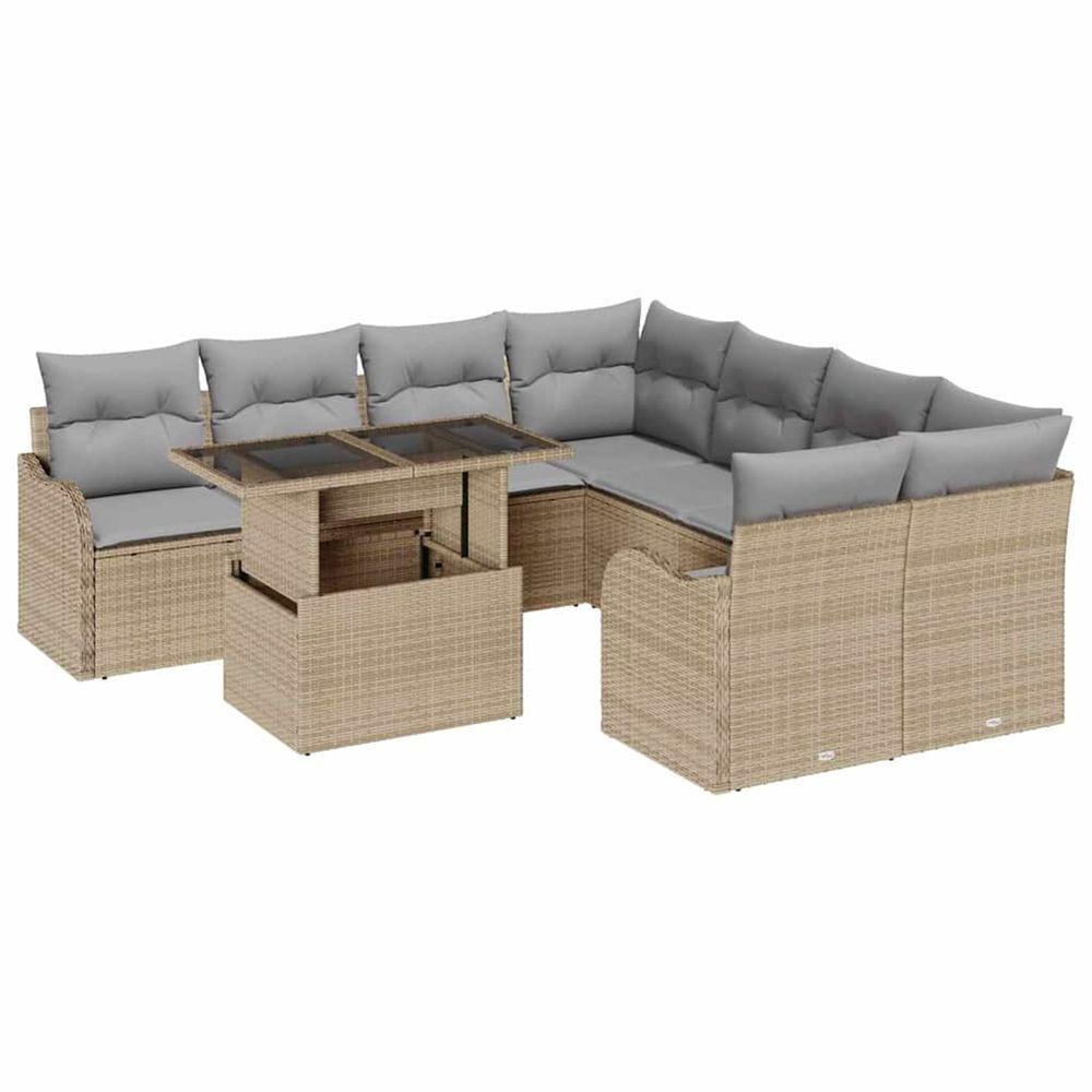 Ensemble de canapé de jardin 9 pc beige polyrotin