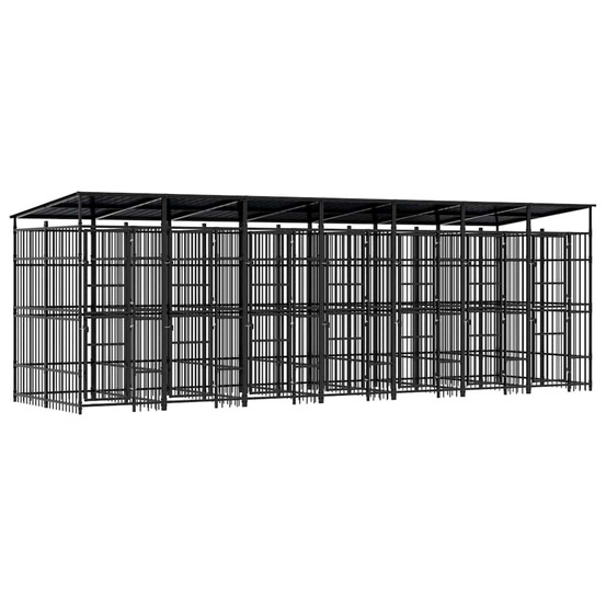 Chenil d'extérieur avec toit pour chiens acier 12,9 m²