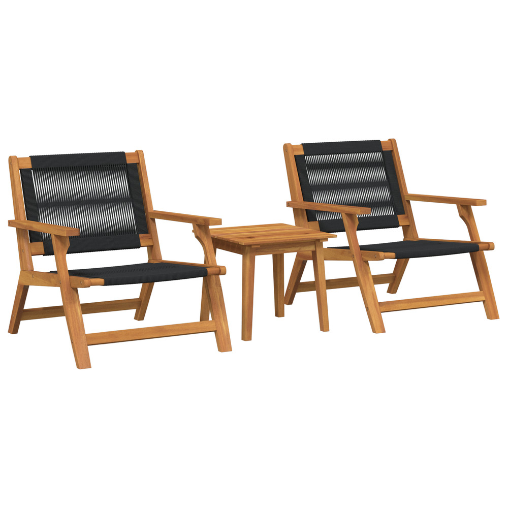 Chaises de jardin avec table 3 pcs noir bois massif acacia