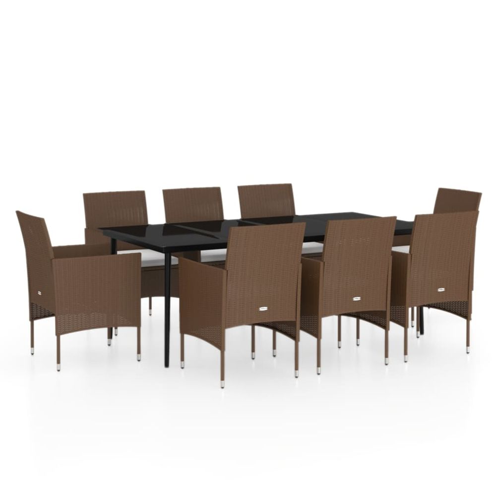 Ensemble à manger de jardin coussins 9 pcs marron/noir