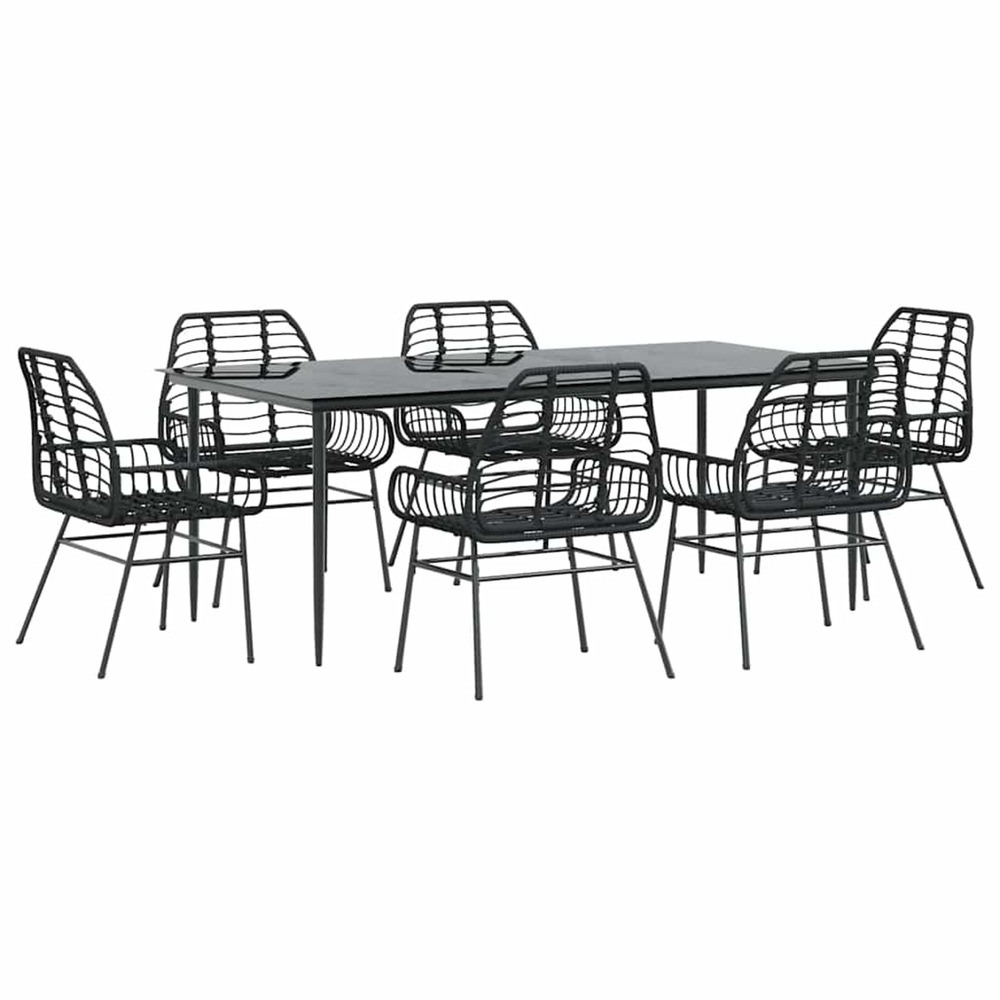 Ensemble à manger de jardin 7pcs noir poly rotin verre