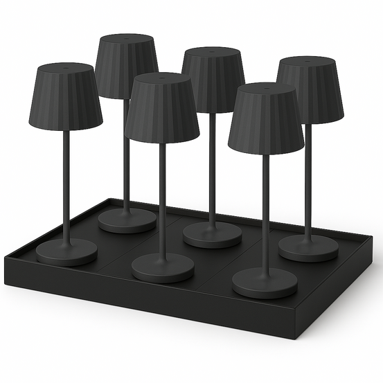 6 lampes avec plateau de chargement abby noir aluminium h29 cm