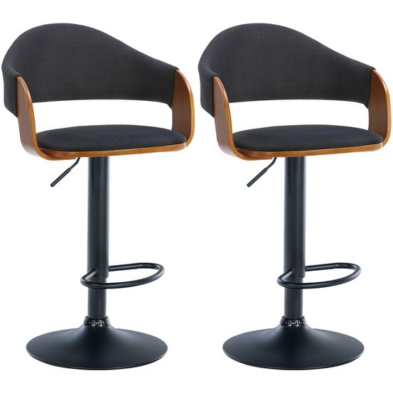 Lot de 2 tabourets de bar nilse en tissu noir, finition noyer/noir