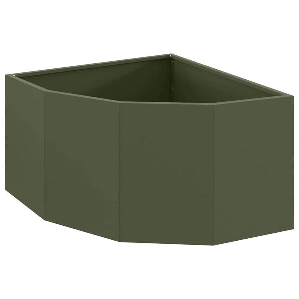 Jardinière d'extérieur d'angle vert olive 60 x 60 x 35 cm acier