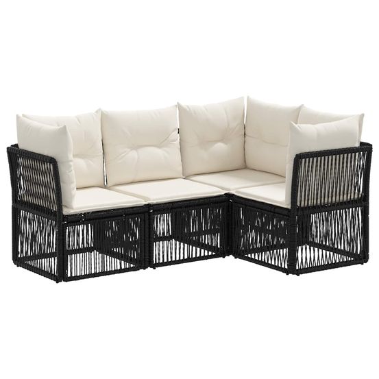 Ensemble de canapé de jardin 4 pc noir polyrotin