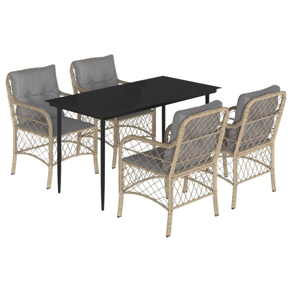 Ensemble à manger de jardin coussins 5 pcs mélange beige rotin