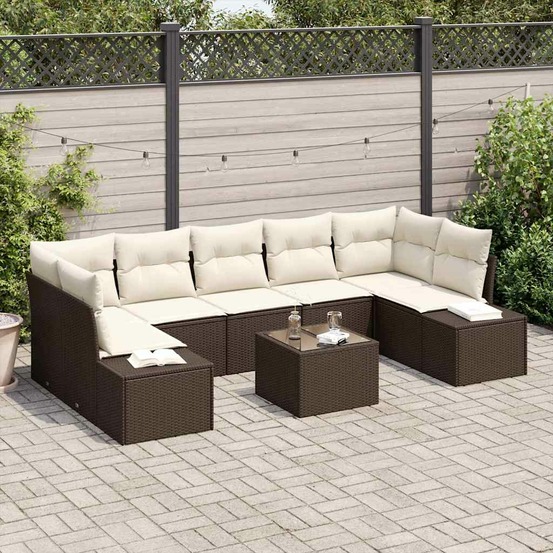 Ensemble de canapé de jardin 8 pcs marron et crème polyrotin