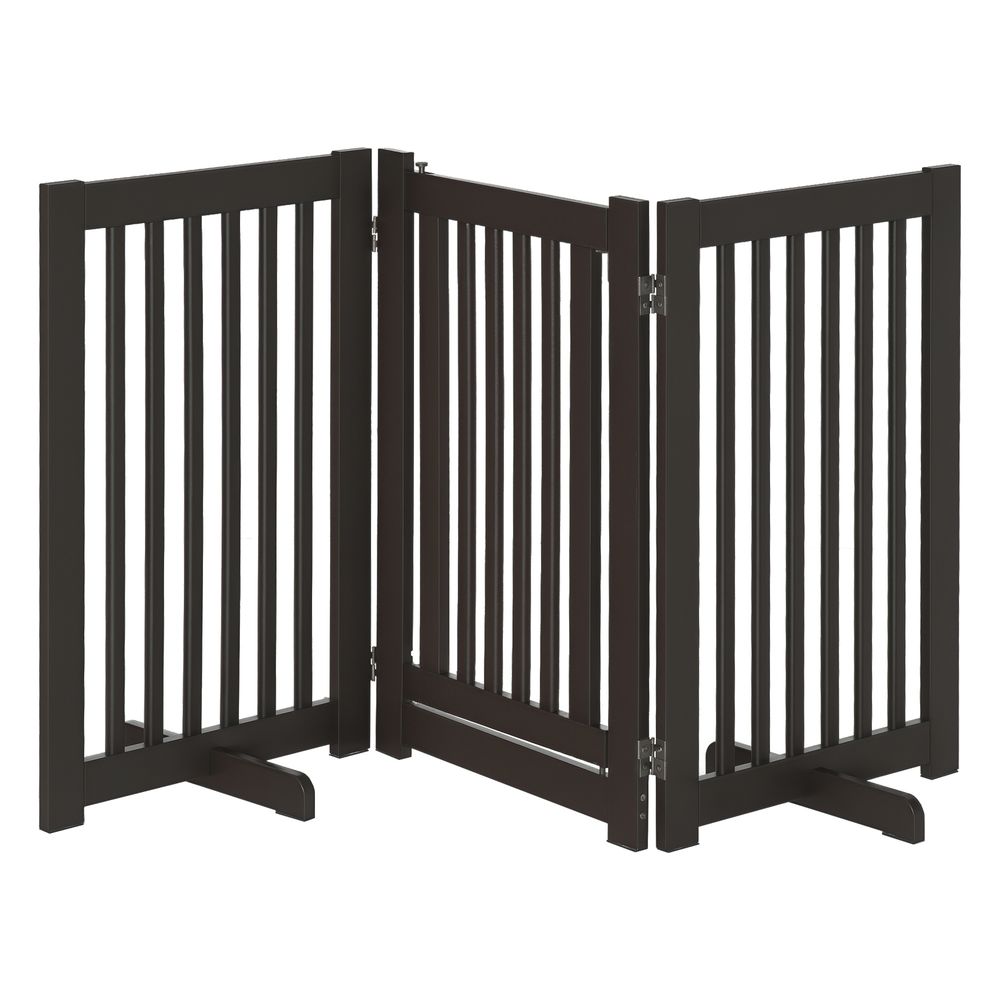 Barrière pour chien mdf brun foncé 155 x 76 cm autoportante pliable avec portillon