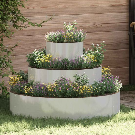 Jardinière ronde en acier galvanisé pour jardin argent 90x90x20 cm