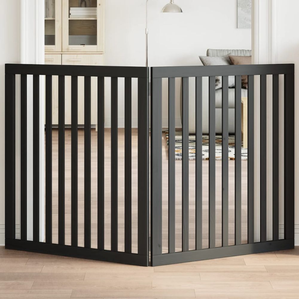 Barrière de sécurité chien haute en bois pliable 2 panneaux noir 90cm