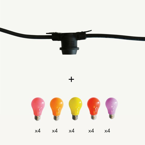 Guirlande guinguette festival e27 - 20 ampoules a60 couleurs chaudes - 10m - prolongeable