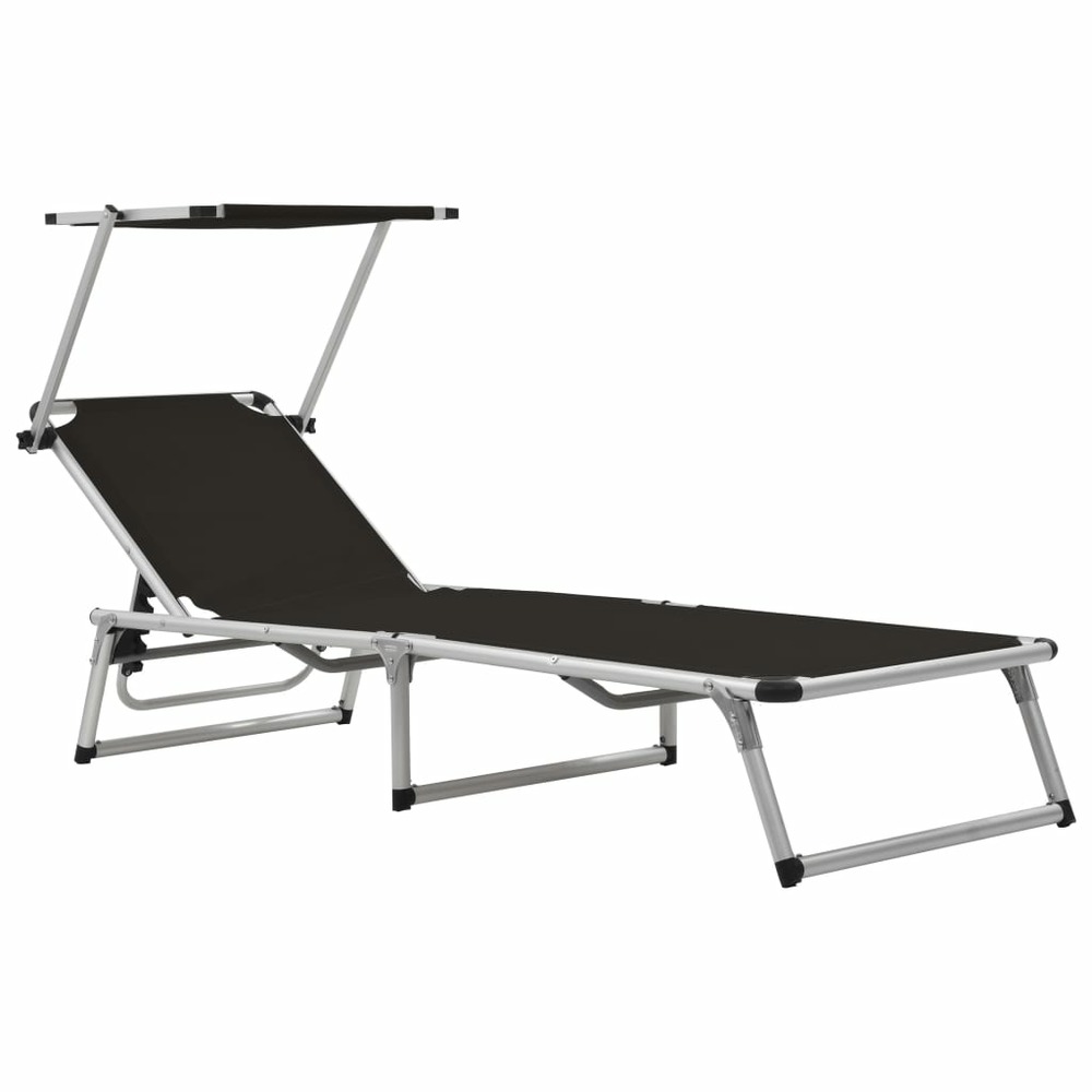 Transat chaise longue bain de soleil lit de jardin terrasse meuble d'extérieur pliable avec auvent aluminium et textilène noi