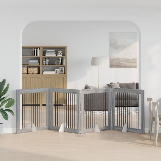 Barrière sécurité chien bois intérieur pliable 401x100cm sonoma gris