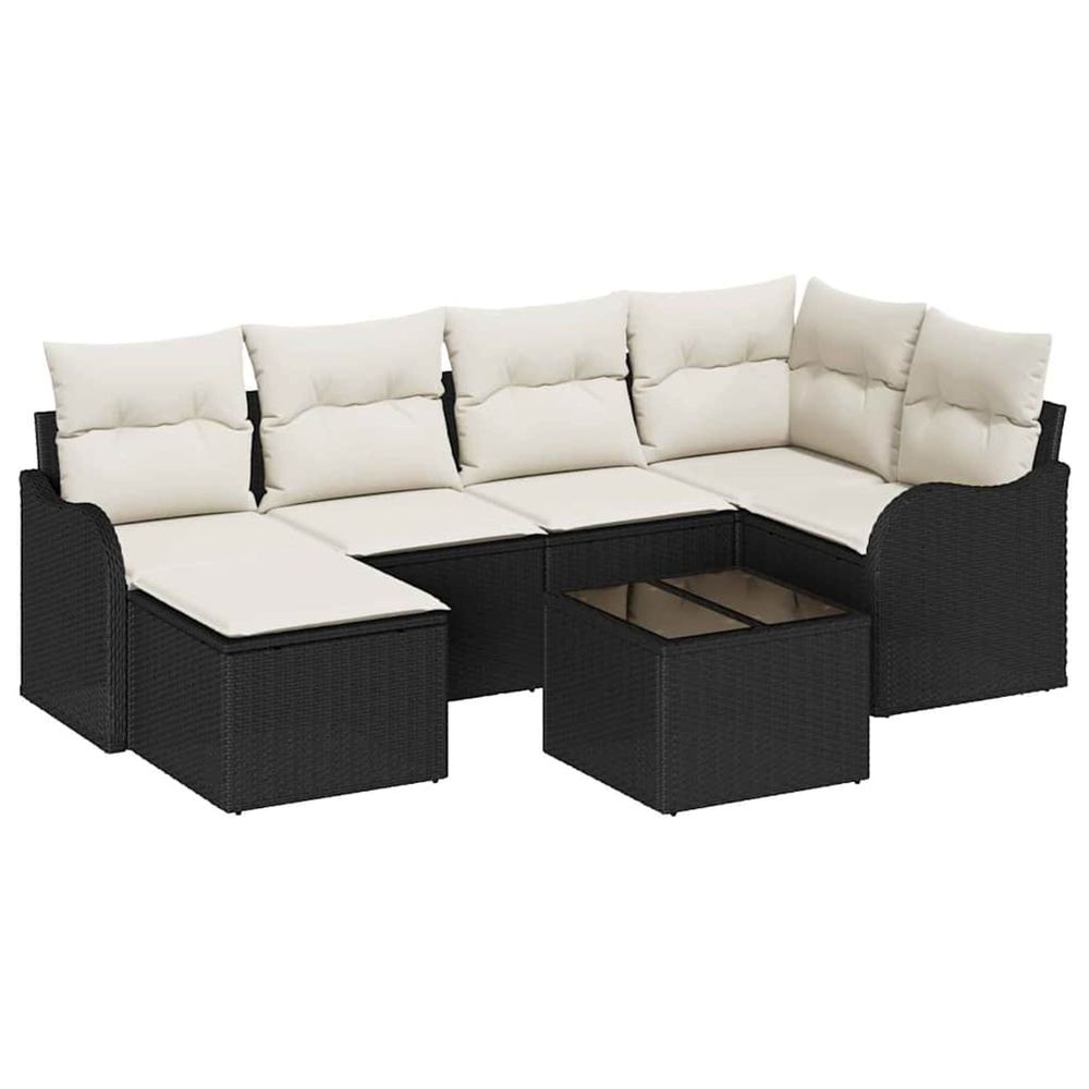 Ensemble de canapé de jardin 7 pc noir et blanc polyrotin