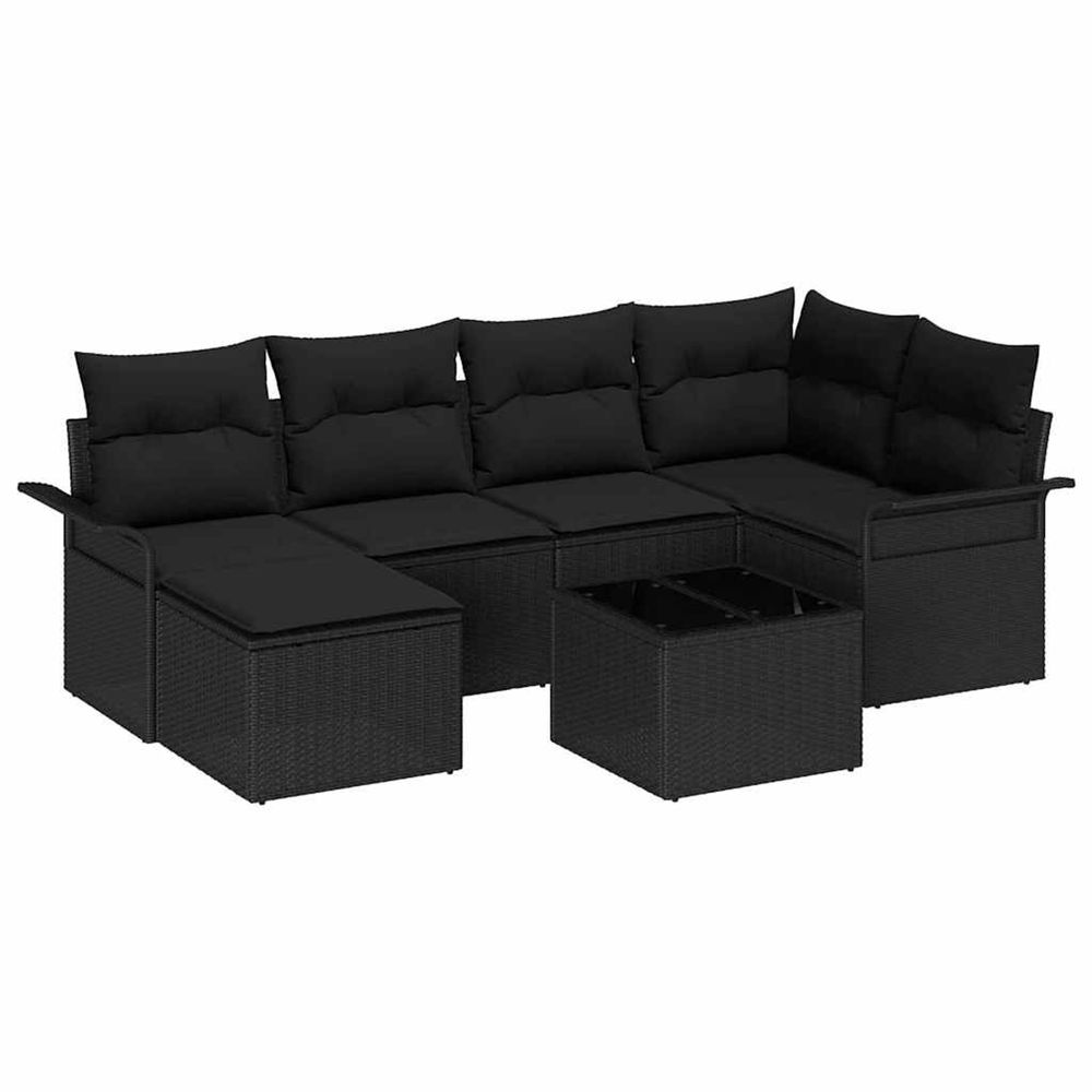 Ensemble de canapé de jardin 7 pc noir polyrotin