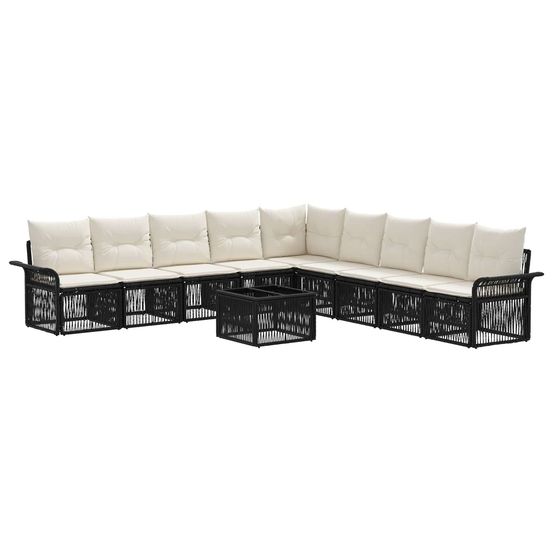 Ensemble de canapé de jardin 10 pc noir polyrotin