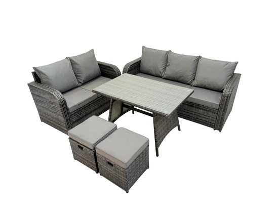 Dossier haut ensemble de meubles de jardin en rotin table à manger set canapé d'amour canapé 3 places 2 petits tabourets