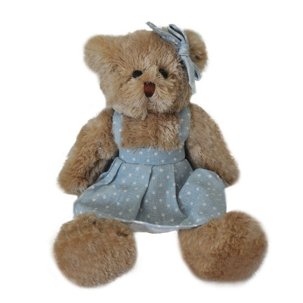 Peluche ours robe bleue 15x06x20cm