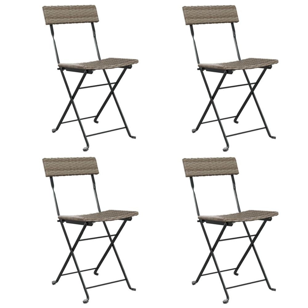 Chaises pliantes 4 pièces en polyrotin gris et acier