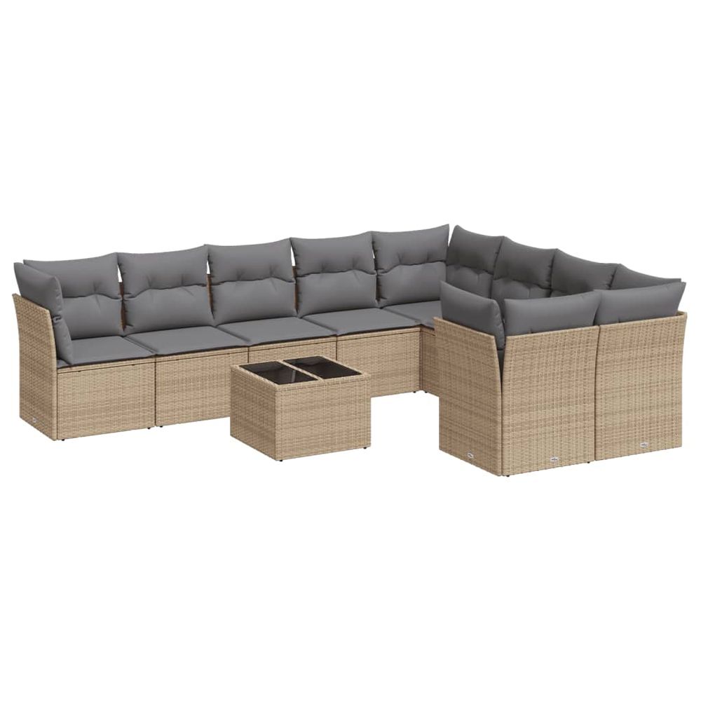 Salon de jardin avec coussins 10 pcs beige résine tressée