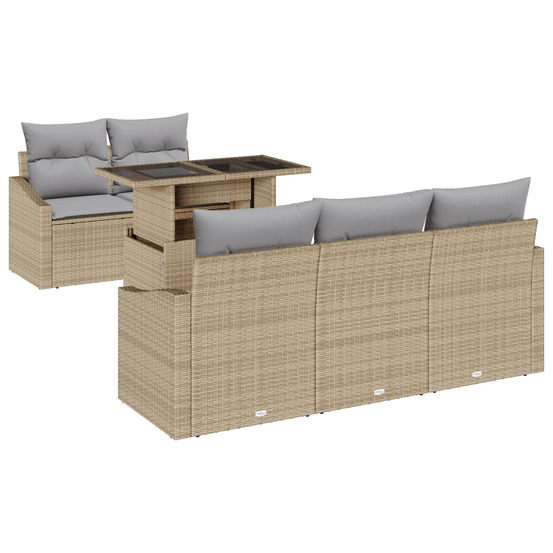Ensemble de jardin 6 pièces avec coussins beige en rattan poly