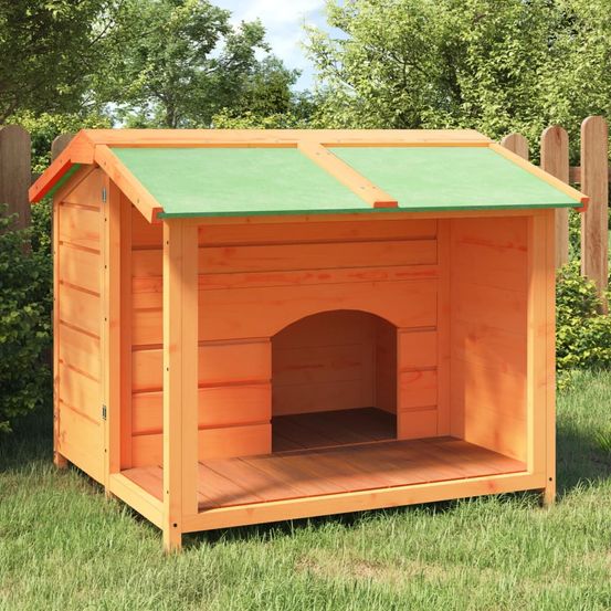 Niche pour chien en bois de pin massif marron avec toit imperméable