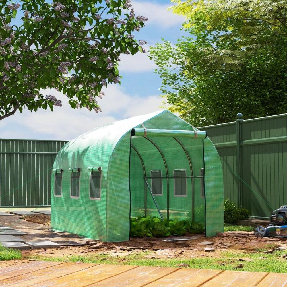 Serre tunnel de jardin acier galvanisé pe vert 295 x 195 x 196 cm protection cultures - comfortxl outdoor living