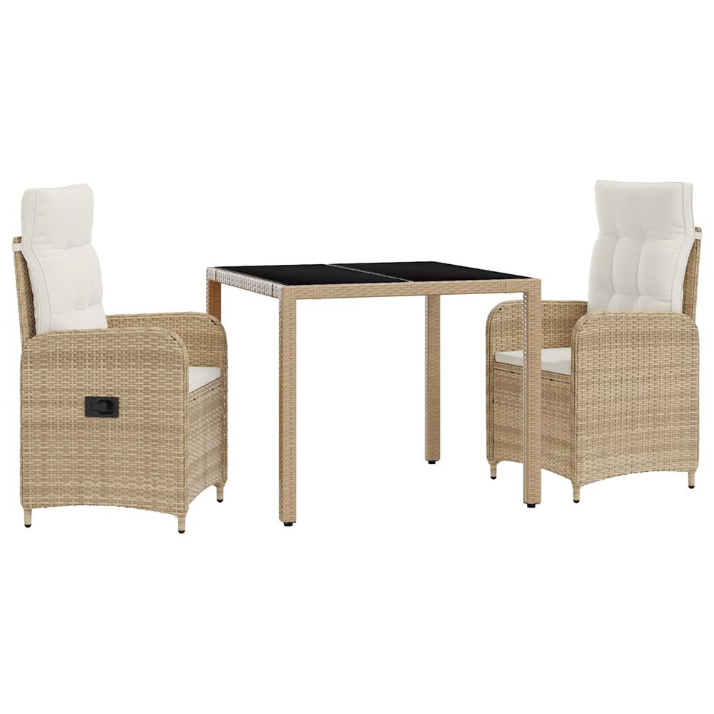 Ensemble de repas extérieur 3 pc beige et blanc crème polyrotin
