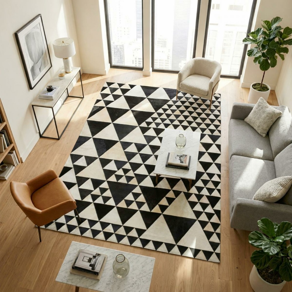 Tapis en peau de vache 80x150 kilm fait à la main noir et blanc