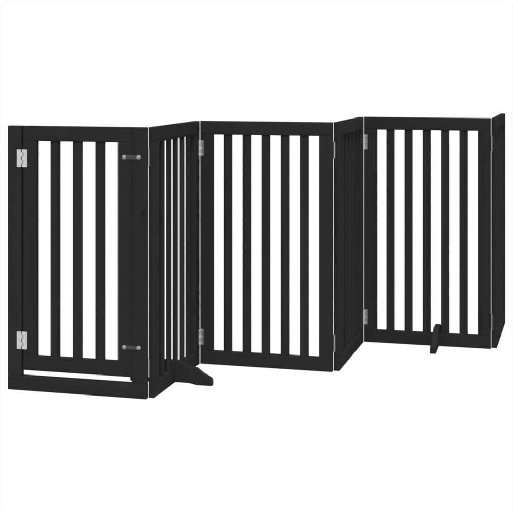 Barrière pour chiens et porte 6 panneaux noir bois de peuplier