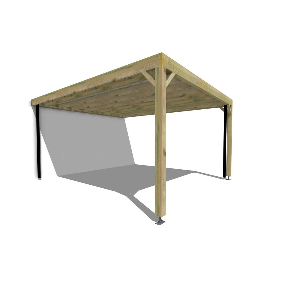 Carport bois adossé 1 voiture 20 m² • 4 x 5 m • hauteur de passage 2,37 m • sens profondeur • livraison comprise