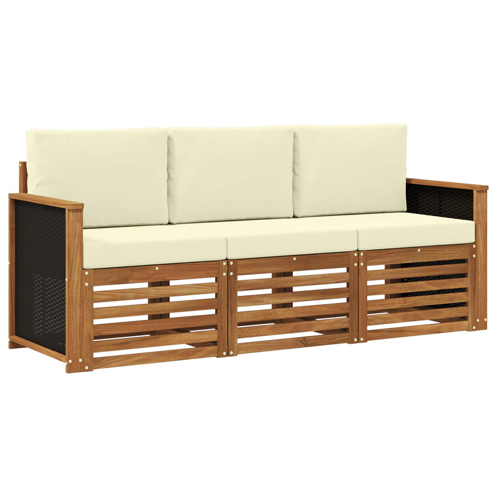 Ensembles de canapés avec coussin 3 pcs bois d'acacia massif