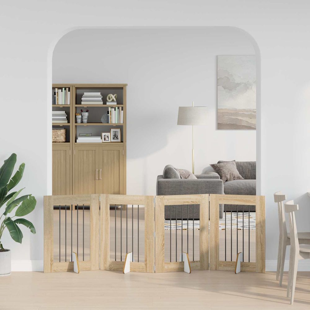 Barrière sécurité chien bois intérieur pliable modulable chêne sonoma 241cm