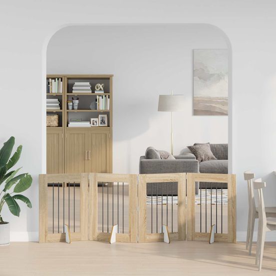 Barrière sécurité chien bois intérieur pliable modulable chêne sonoma 241cm