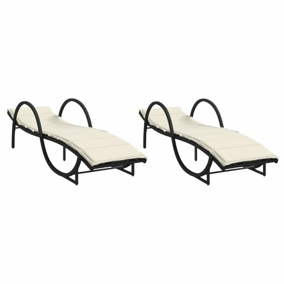 Chaises longues lot de 2 avec coussins noir résine tressée