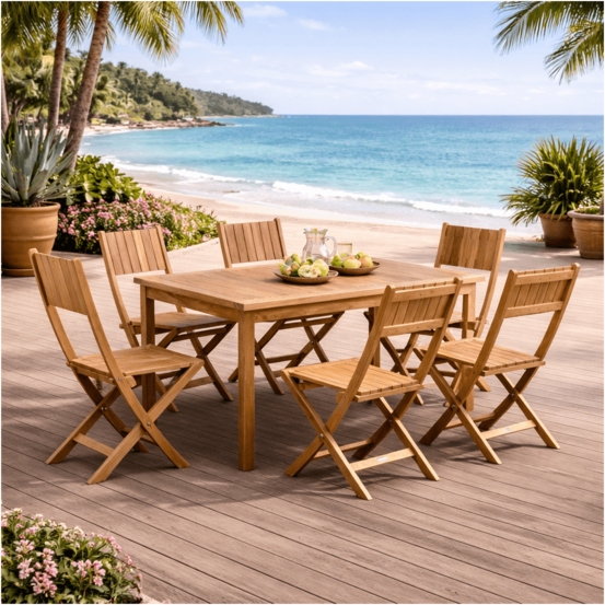 Ensemble table de jardin en teck frida 150 et 6 chaises tosca